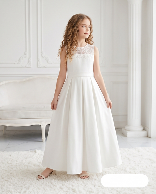 Elodie Ivory Lace & Bow Communion Dress