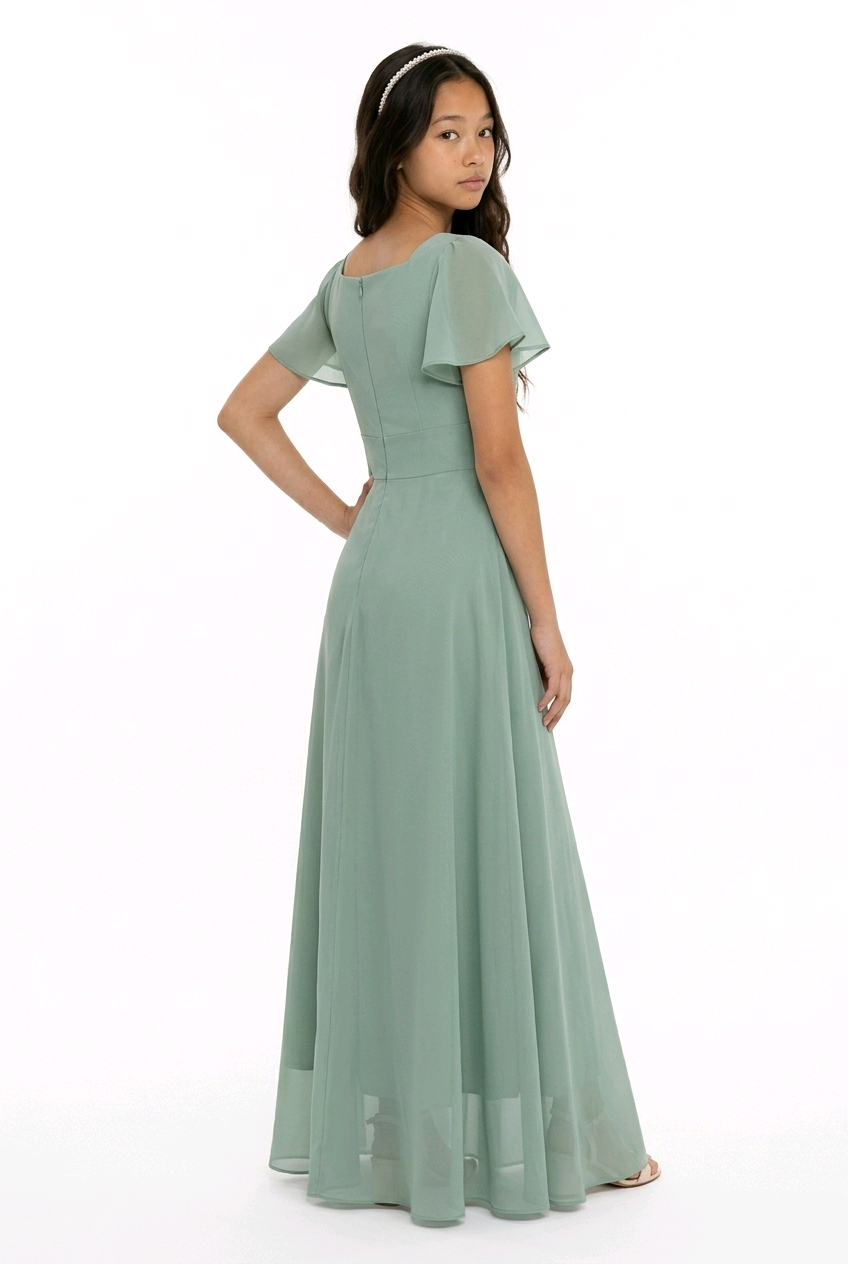 Sage Green Flutter Sleeve Pleated Occasion Dress