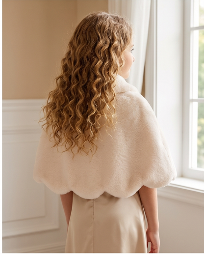 Girls Ivory Scalloped Capelet with Sparkling Clasp