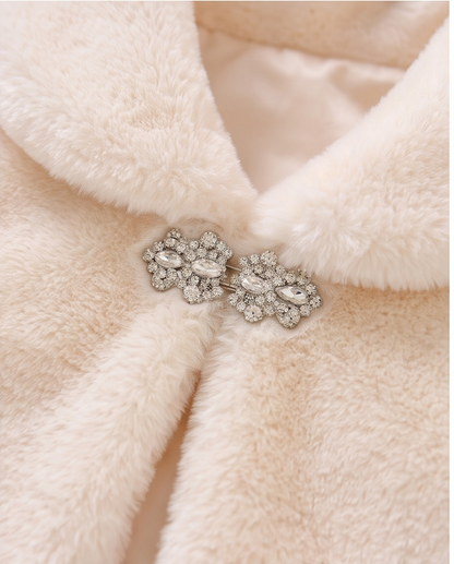 Girls Ivory Scalloped Capelet with Sparkling Clasp