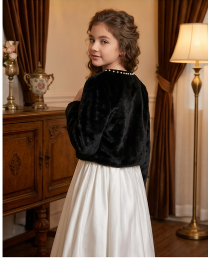 Girls Black Pearl-Trim Bolero