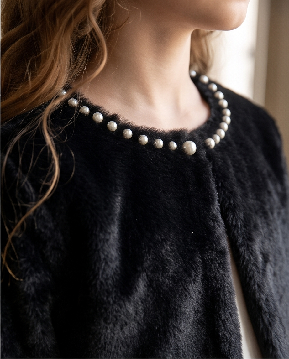 Girls Black Pearl-Trim Bolero
