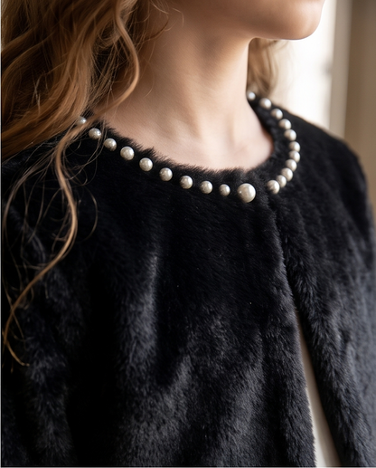 Girls Black Pearl-Trim Bolero