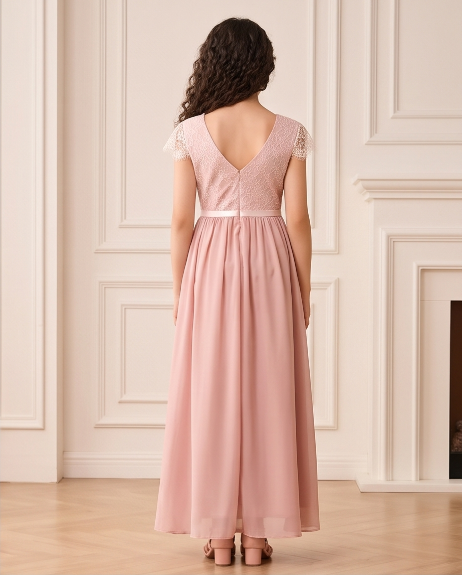 Blush Pink Lace Cap Sleeve Occasion Dress