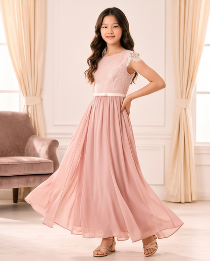 Blush Pink Lace Cap Sleeve Occasion Dress