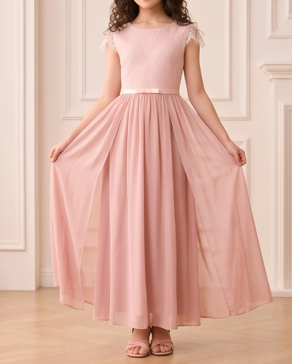 Blush Pink Lace Cap Sleeve Occasion Dress