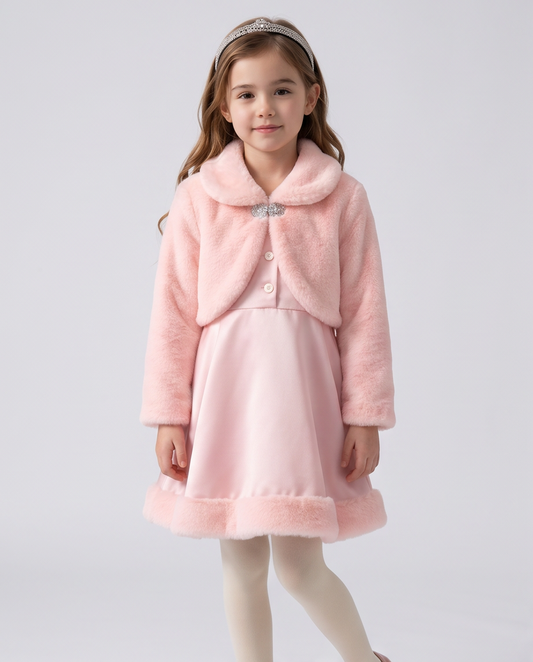 Girls Faux Fur Bolero Shrug, Blush Pink Special Occasion Jacket