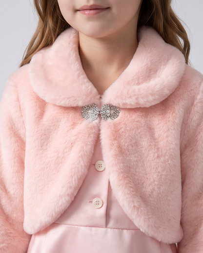 Girls Faux Fur Bolero Shrug, Blush Pink Special Occasion Jacket