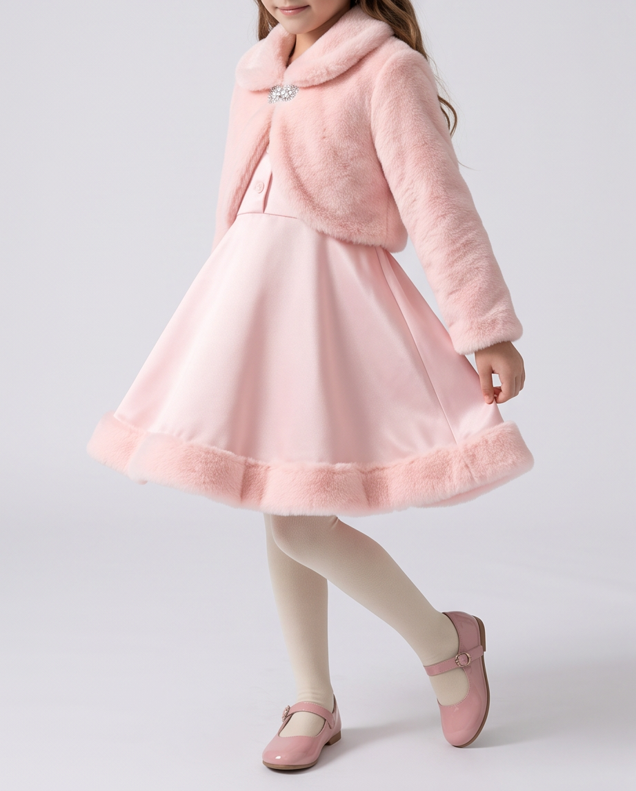 Girls Faux Fur Bolero Shrug, Blush Pink Special Occasion Jacket