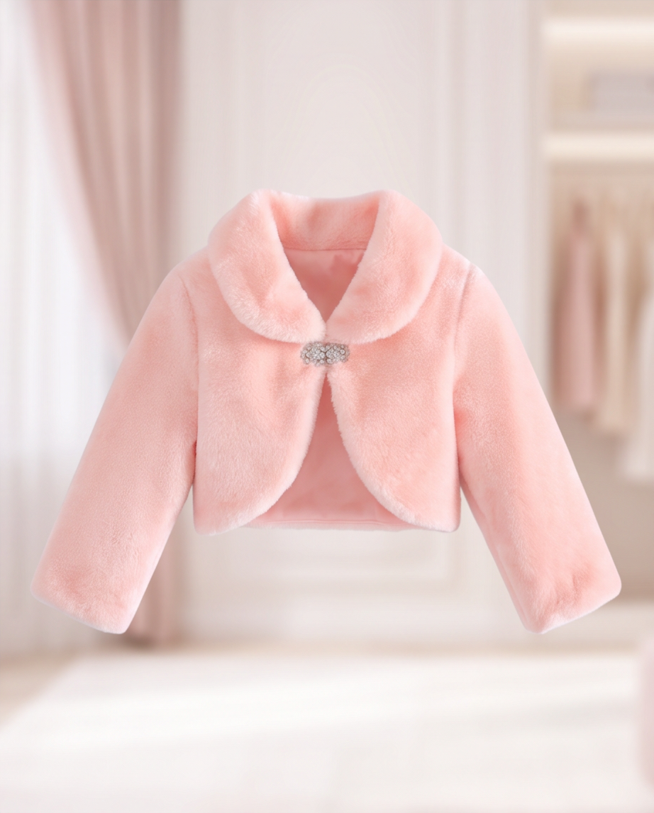 Girls Faux Fur Bolero Shrug, Blush Pink Special Occasion Jacket