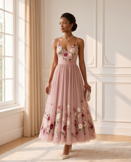 Women’s Blush Pink Floral & Butterfly Maxi Dress