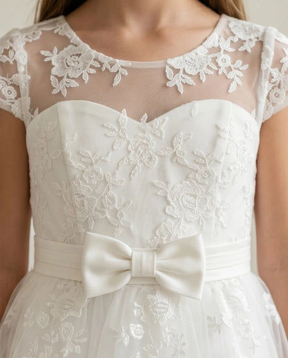 Close up view of girl wearing tulle dress