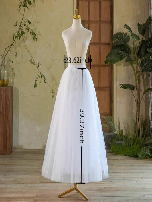 Girls white floor-length tulle petticoat with measurements — 39.37 inch length, 23.62 inch waist