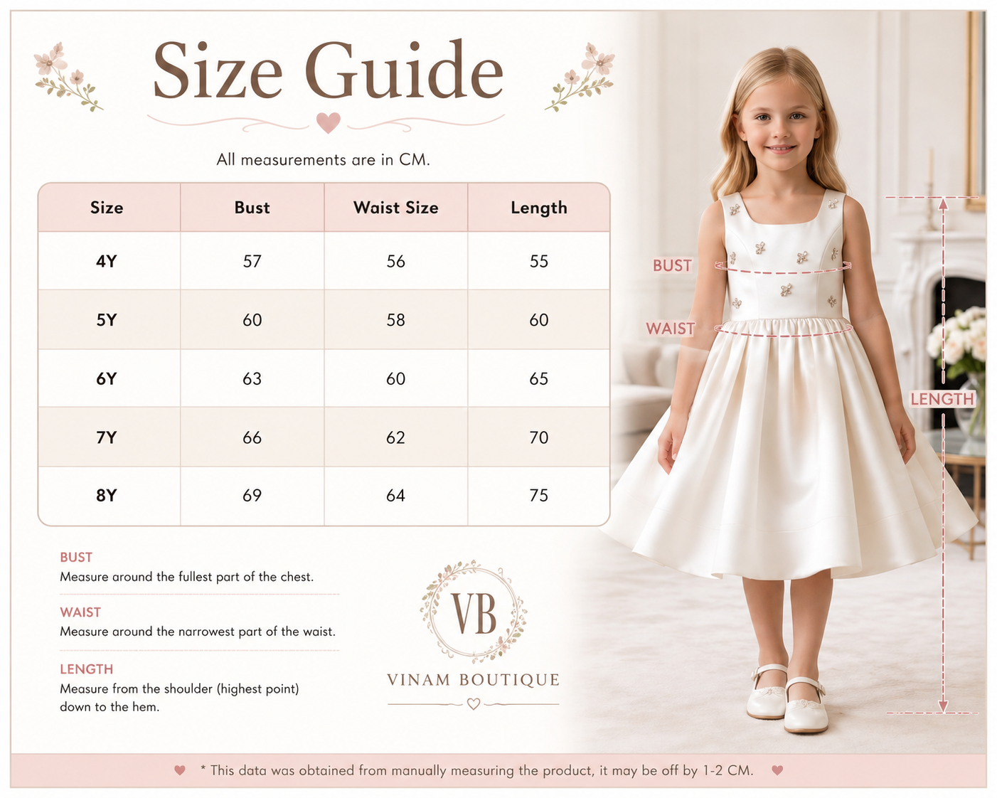 Vinam Boutique size chart