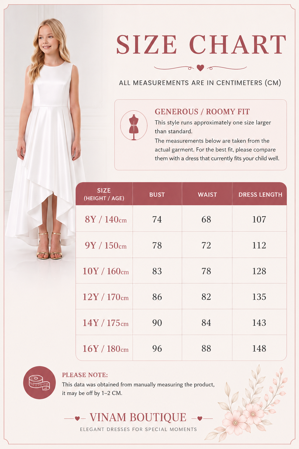 size chart for communion dress