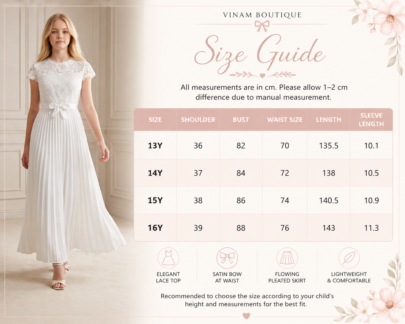 Ivory Lace & Pleated Chiffon Communion Dress