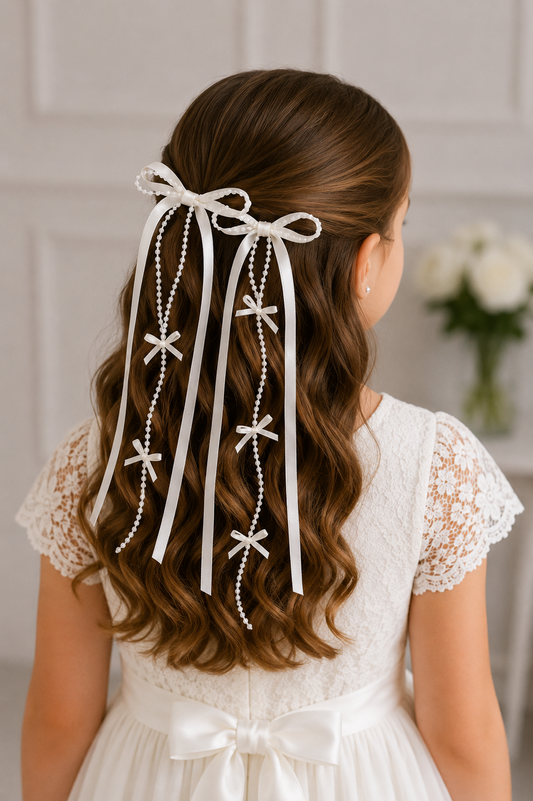 2pcs Girls Lace Satin Bow Communion Ribbon