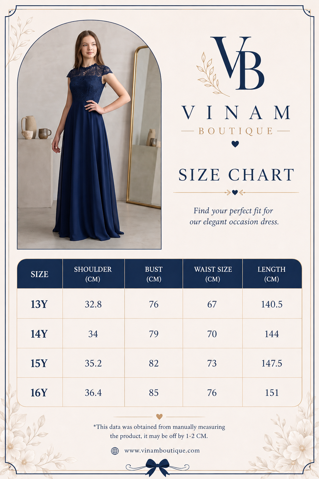 Teen Lace Navy Blue Junior Bridesmaid Flower Girl Dress