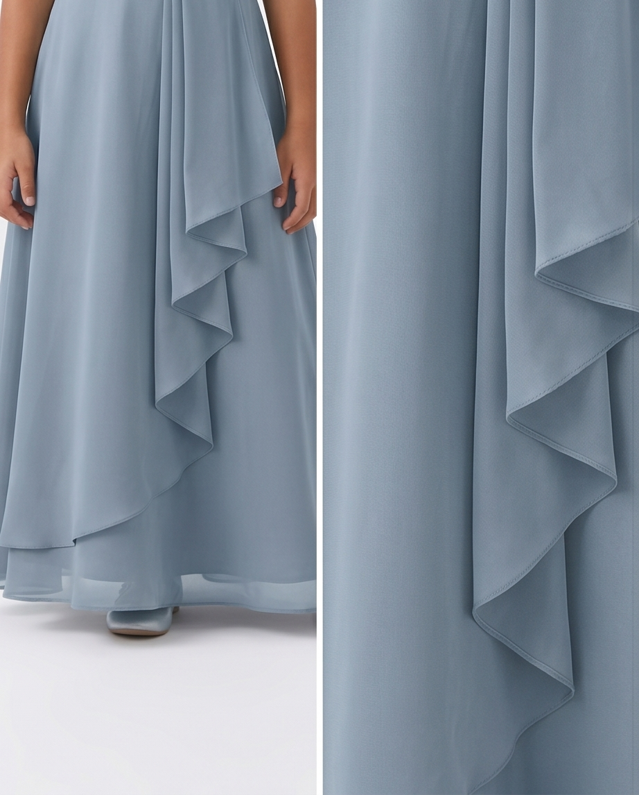 Light blue ruffled dress on a plain background