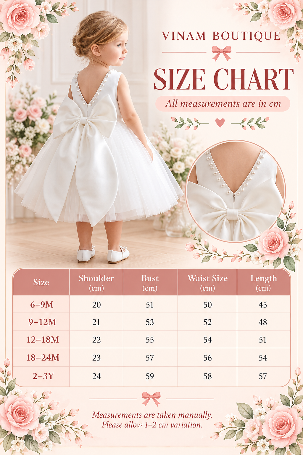 Pearl-Trim White Bow Flower Girl Dress – 2-3Y