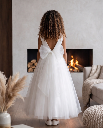 Girl wearing a white Tulle dress