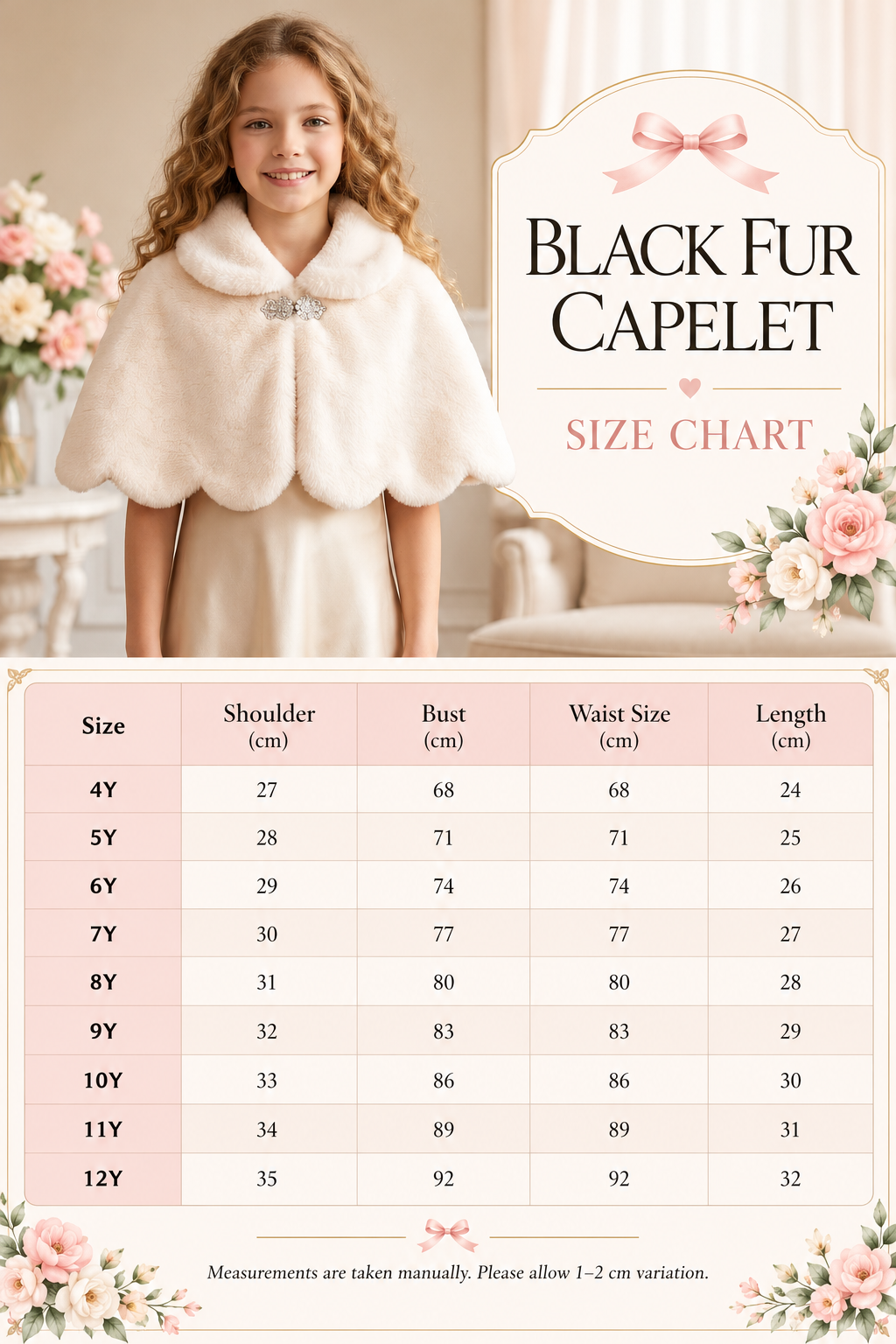 Girls Ivory Scalloped Capelet with Sparkling Clasp