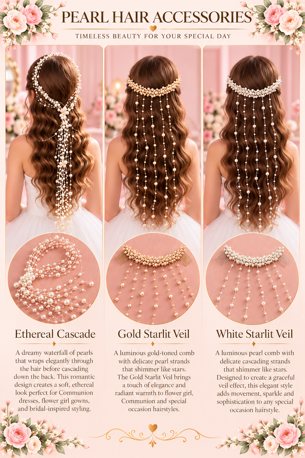 Pearl Waterfall Hair Comb Collection | Vinam Boutique Australia