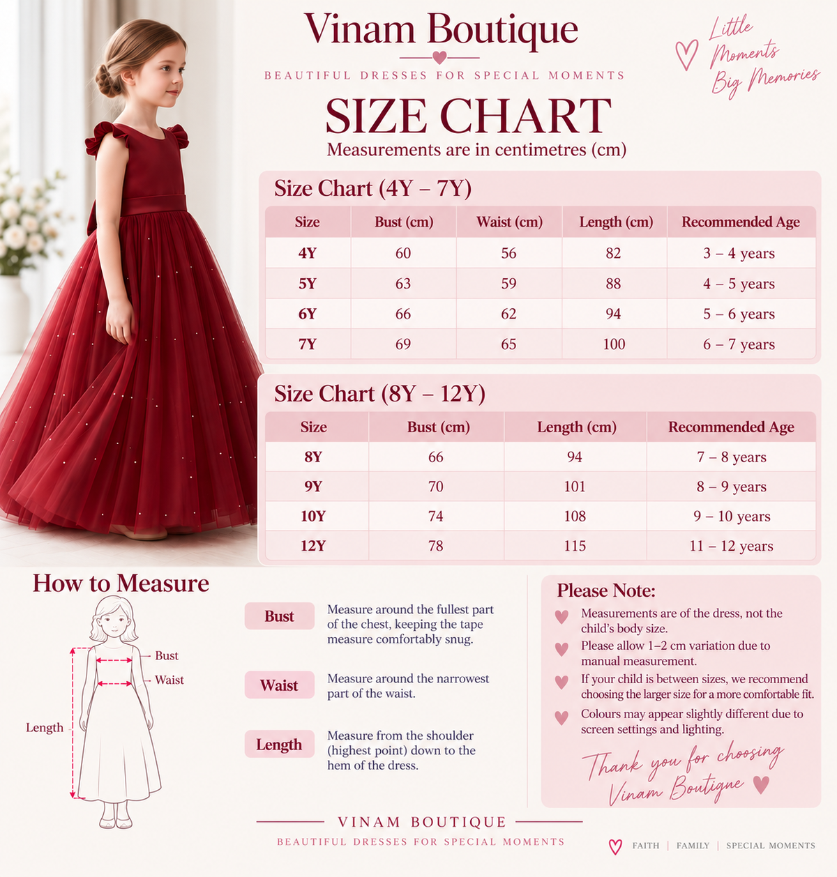 Vinam Boutique burgundy dress size guide