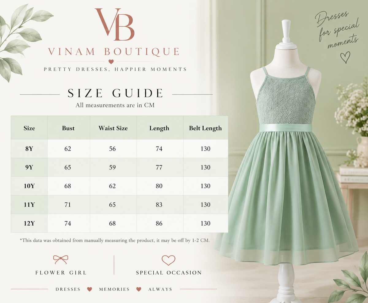 Girl wearing Sage Green Lace Flower Girl Dress