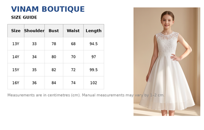 White Lace Tea-Length First Holy Communion Dress | Elegant Girls Communion Dress