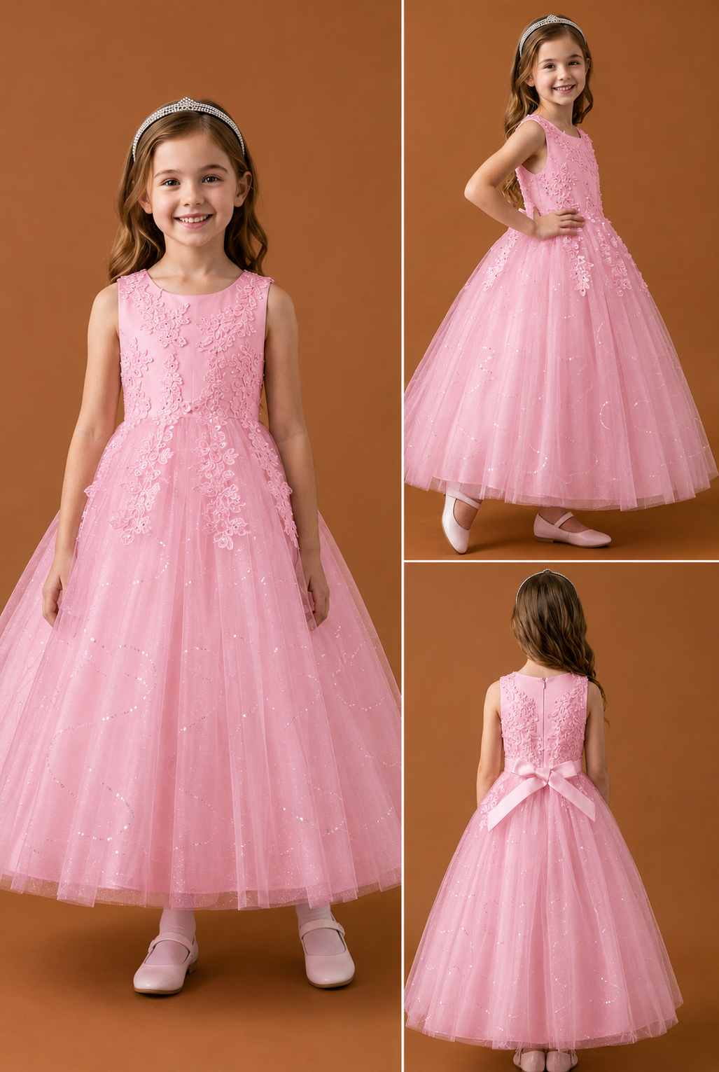 Pink flower girl tulle dress for girls formal occasions