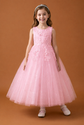 Pink flower girl tulle dress for girls formal occasions