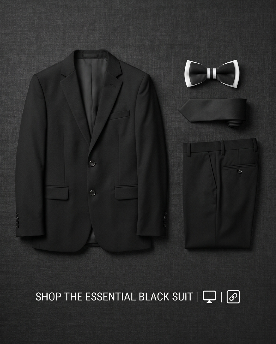 Boys’ Black 4-Piece Formal Suit – Jacket, Trousers, Tie & Bow Tie