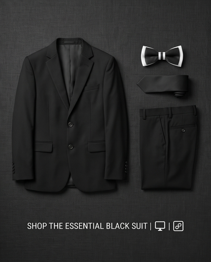Boys’ Black 4-Piece Formal Suit – Jacket, Trousers, Tie & Bow Tie