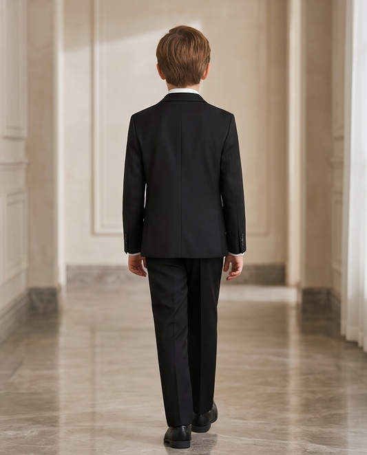 Boys’ Black 4-Piece Formal Suit – Jacket, Trousers, Tie & Bow Tie