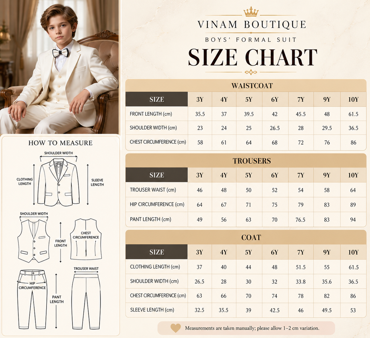 Boys’ White 4-Piece Formal Suit – Coat, Waistcoat, Trousers & Bow Tie