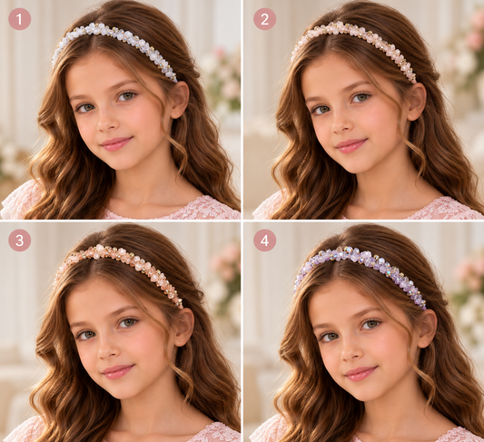 Girls Crystal Beaded Headband | Blue, Blush Pink, Champagne & Lilac