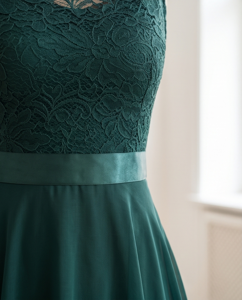 Women’s Emerald Green Lace Bodice Midi Dress