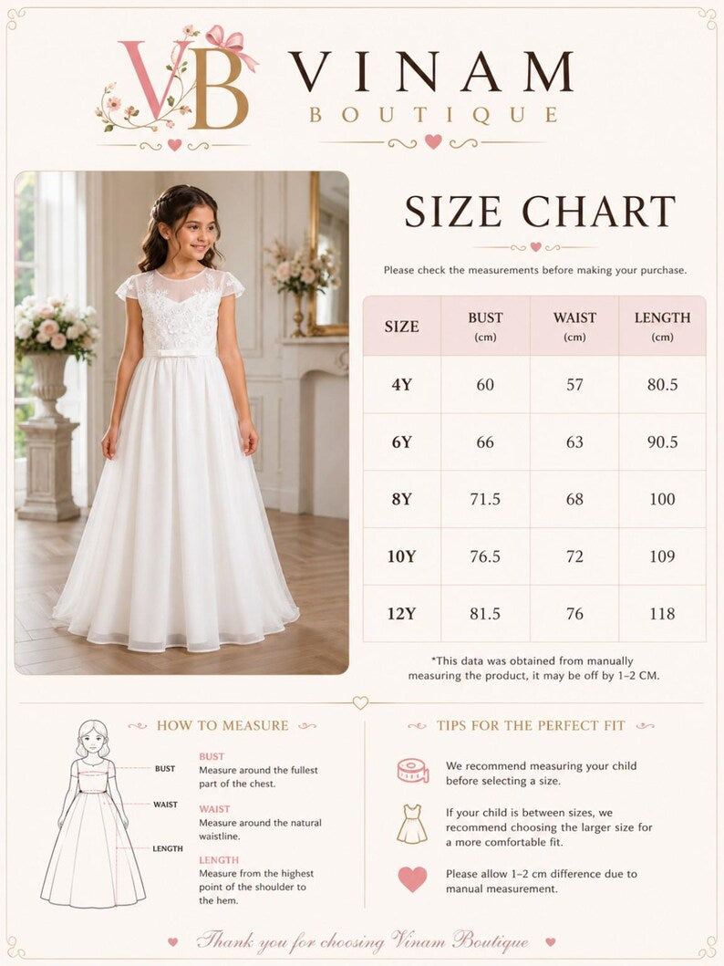 Girl in Chiffon white dress size chart