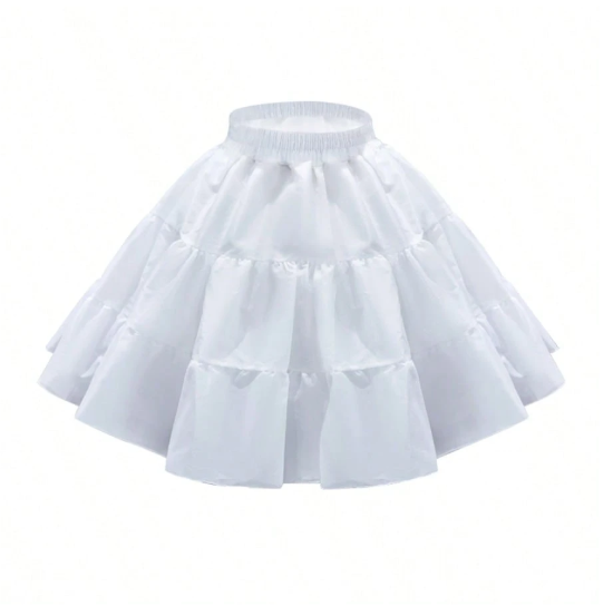 Girls white ruffle organza petticoat product flat lay view