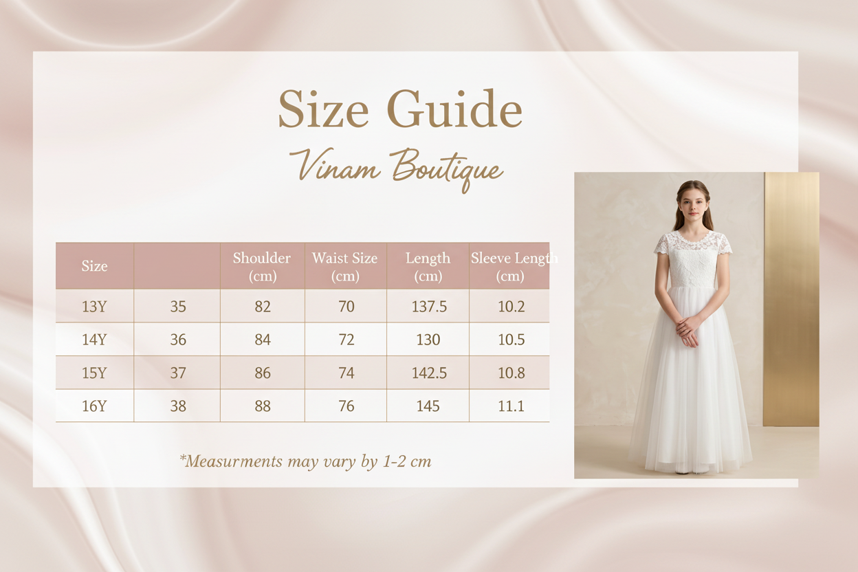 Vinam Boutique Size Guide - Lace & Tulle Communion Dress