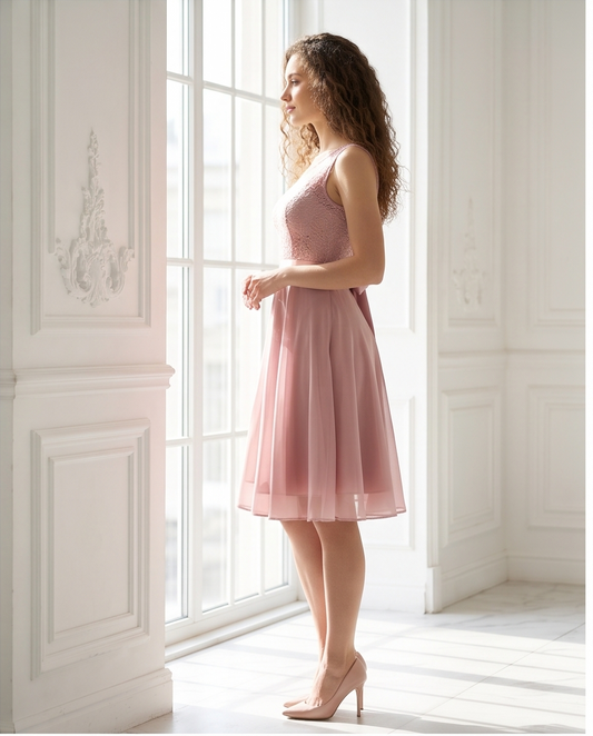 Women’s Pastel Pink Lace Fit & Flare Dress