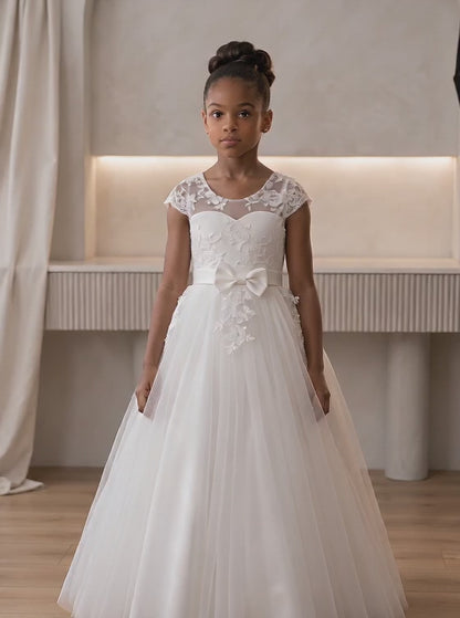 Ivory Tulle Lace Communion Dress with Bow | Vinam Boutique Australia