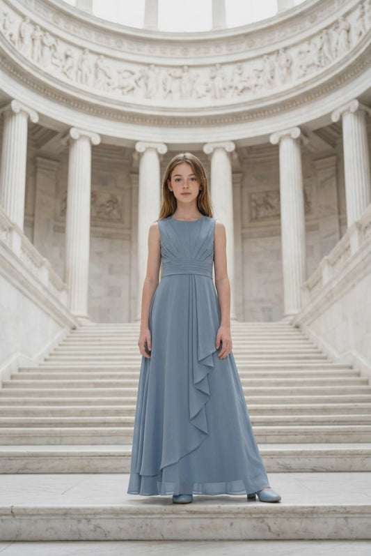 Dusty Blue Chiffon Flower Girl Dress – Elegant Junior Bridesmaid & Special Occasion Gown