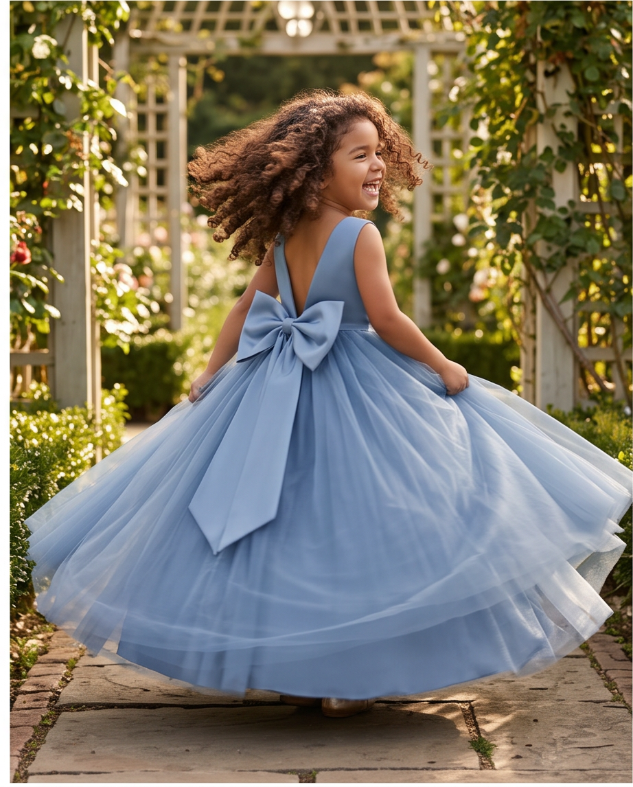 Satin Bodice Tulle Skirt Elegant Flower Girl Dress