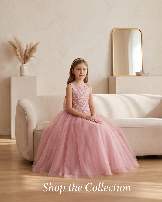 Elegant Dusty Pink Tulle Flower Girl Dress for Girls