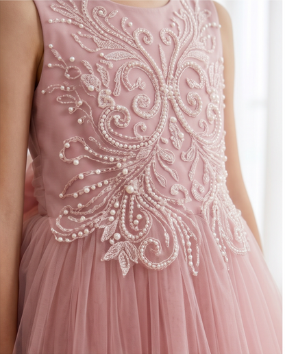 Elegant Dusty Pink Tulle Flower Girl Dress for Girls