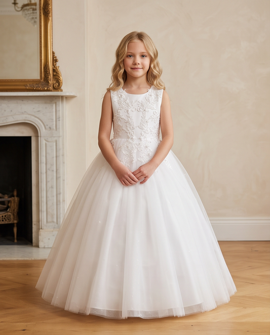 Aurora Elegant Tulle Flower Girl Dress for Girls | Vinam Boutique