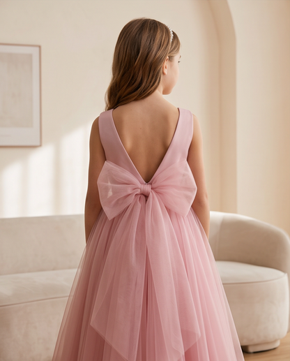 Elegant Dusty Pink Tulle Flower Girl Dress for Girls