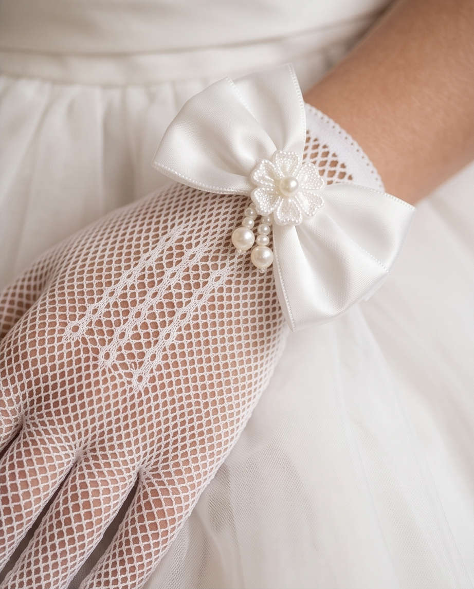 Pearl Lace Communion Gloves for Girls | White Formal Gloves